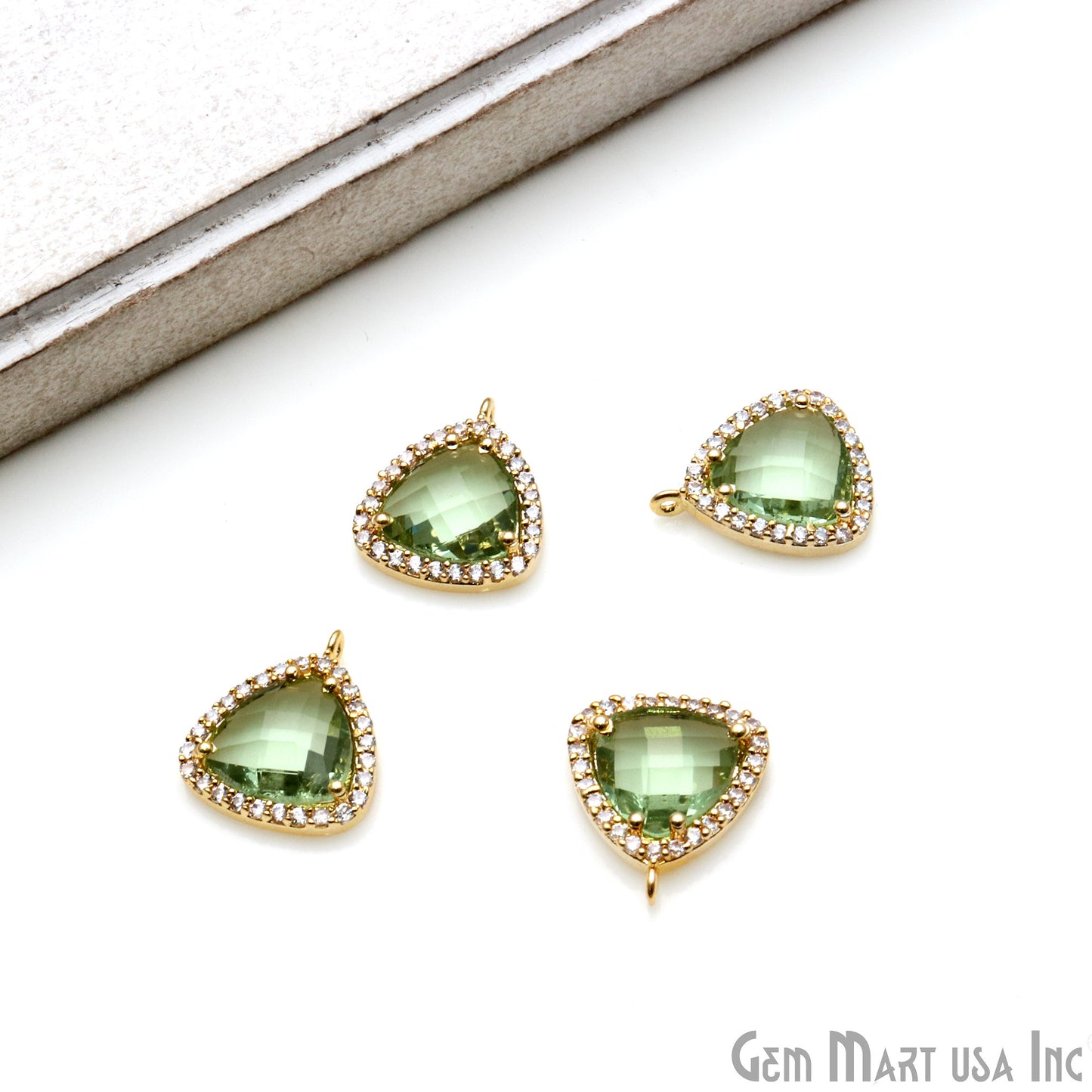 Trillion 10mm Gold Prong Setting Cubic Zircon Pave Connectors (Pick Stone) - GemMartUSA