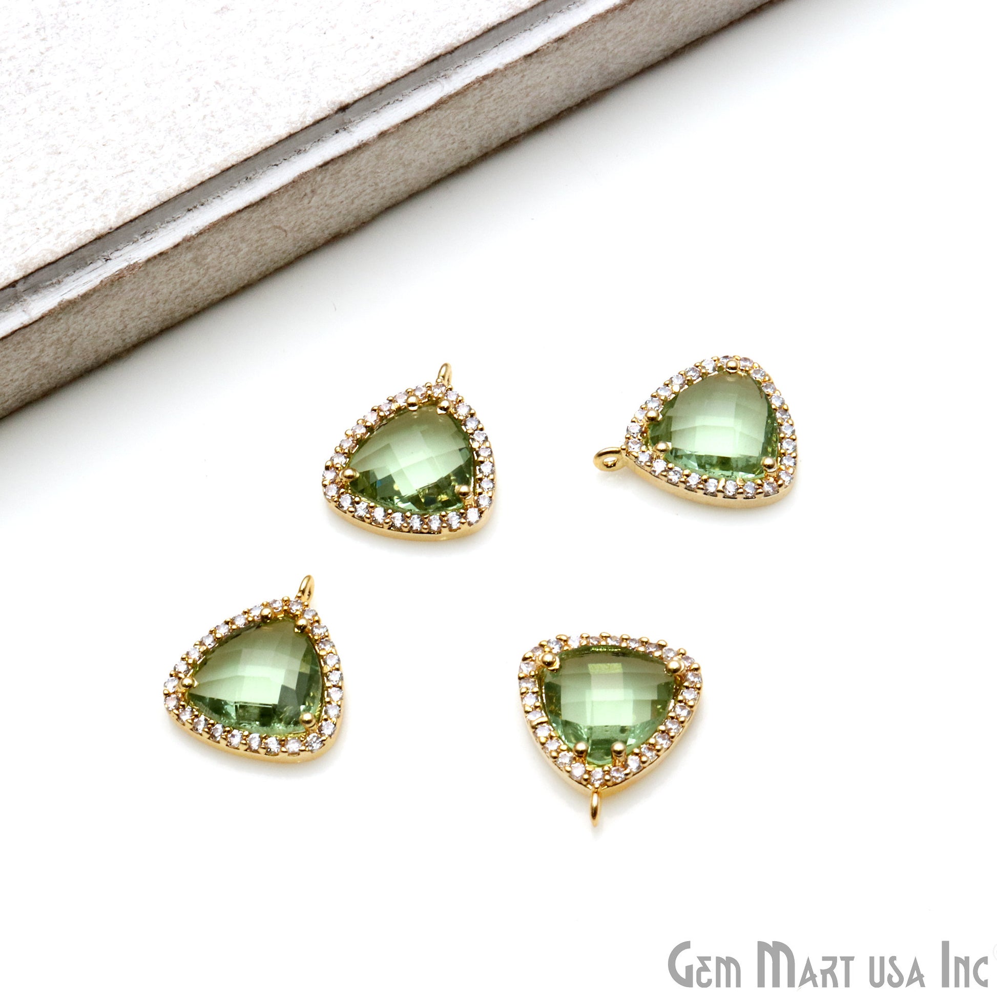 Trillion 10mm Gold Prong Setting Cubic Zircon Pave Connectors (Pick Stone) - GemMartUSA