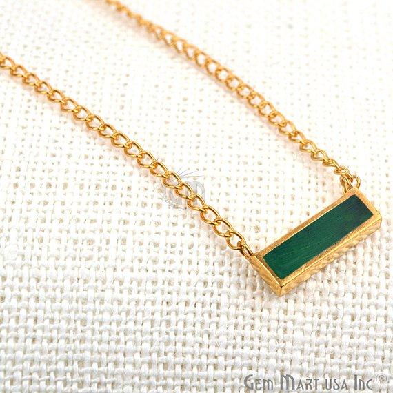 Gemstone Bar Gold Pendant Necklace (Pick your Gemstone) - GemMartUSA