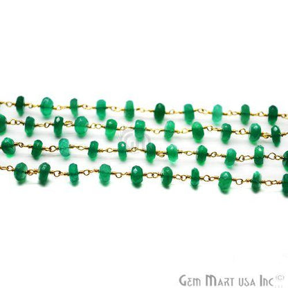 Green Onyx Gold Plated Wire Wrapped Rosary Chain (763671380015)