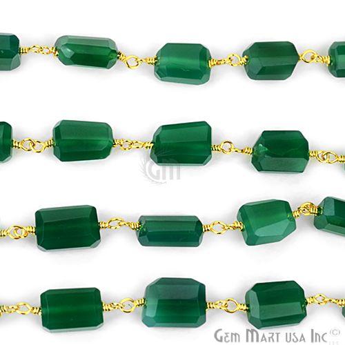 Green Onyx Faceted Beads Gold Plated Wire Wrapped Rosary Chain (763672002607)