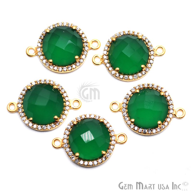 Cubic Zirconia Pave 12mm Round Gold Bail Connector (Choose Gemstone) - GemMartUSA