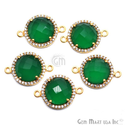 Cubic Zirconia Pave 12mm Round Gold Bail Connector (Choose Gemstone) - GemMartUSA