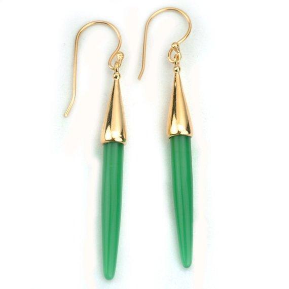 Gold Plated Spike Shape 67x5mm Gemstone Dangle Hook Earring Choose Your Style (90006-1) - GemMartUSA