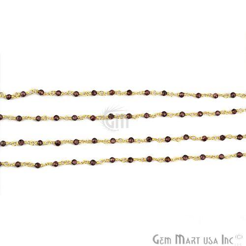 Garnet 2mm Gold Plated Wire Wrapped Beads Rosary Chain (763723677743)