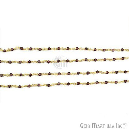 Garnet 2mm Gold Plated Wire Wrapped Beads Rosary Chain (763723677743)