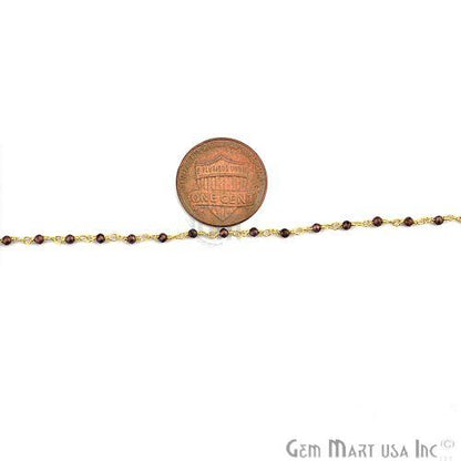 Garnet 2mm Gold Plated Wire Wrapped Beads Rosary Chain (763723677743)