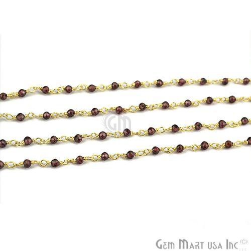Garnet 2mm Gold Plated Wire Wrapped Beads Rosary Chain (763723677743)