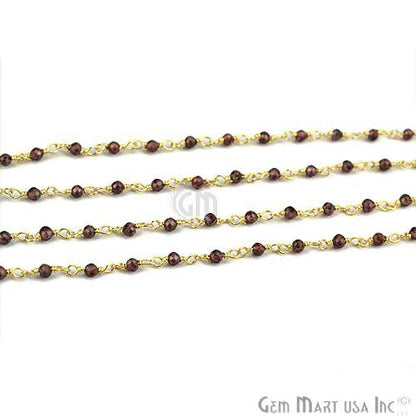 Garnet 2mm Gold Plated Wire Wrapped Beads Rosary Chain (763723677743)