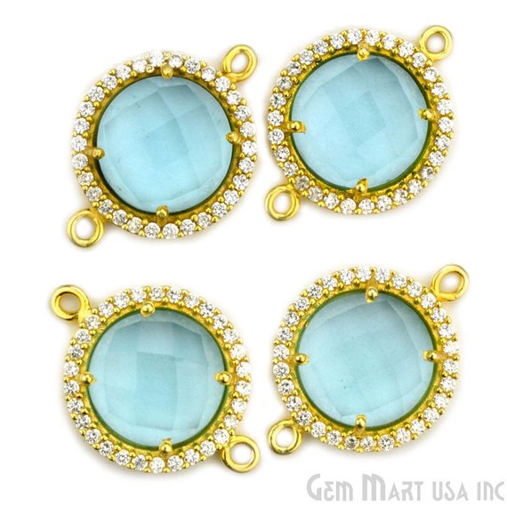 Cubic Zirconia Pave 12mm Round Gold Bail Connector (Choose Gemstone) - GemMartUSA