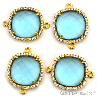 Gemstone 16mm Cushion Cubic Zirconia Gold Plated Connector (Choose Gemstone) - GemMartUSA