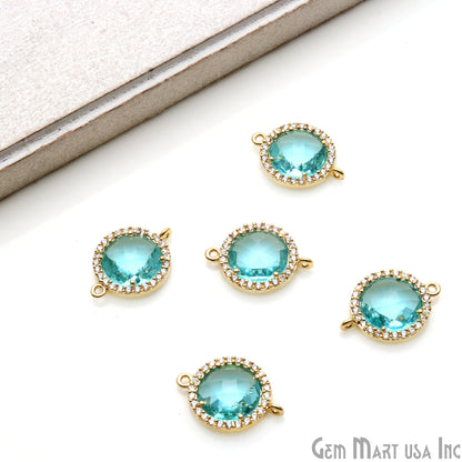 Round 10mm Gold Prong Setting Cubic Zircon Pave Connectors (Pick Stone) - GemmartUSA