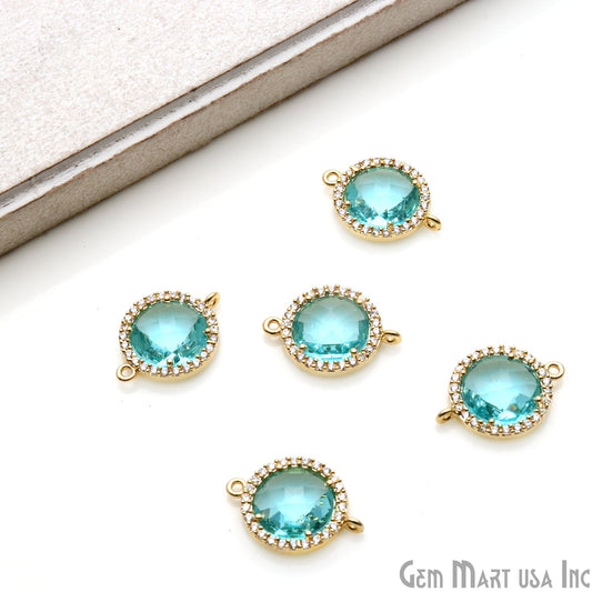 Round 10mm Gold Prong Setting Cubic Zircon Pave Connectors (Pick Stone) - GemmartUSA