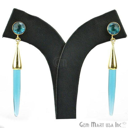 Gold Plated Spike Shape 64x5mm Gemstone Dangle Post Earring Choose Your Style (90007-1) - GemMartUSA