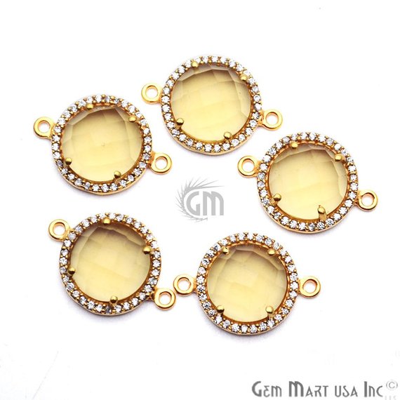 Cubic Zirconia Pave 12mm Round Gold Bail Connector (Choose Gemstone) - GemMartUSA