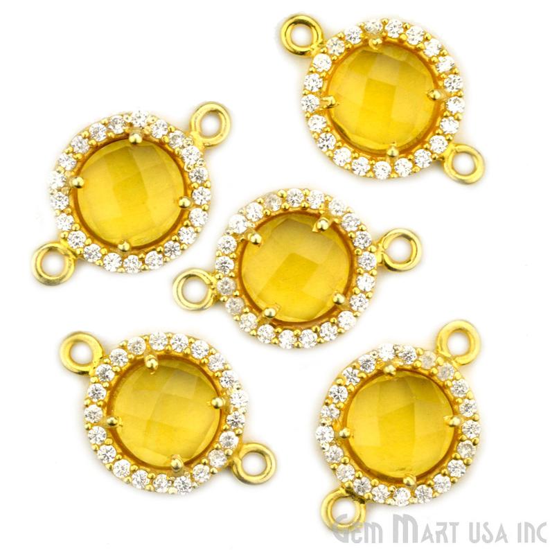 Cubic Zircon Pave Druzy 8mm Round Gold Plated Double Bail Connector (Pick Stone) - GemMartUSA