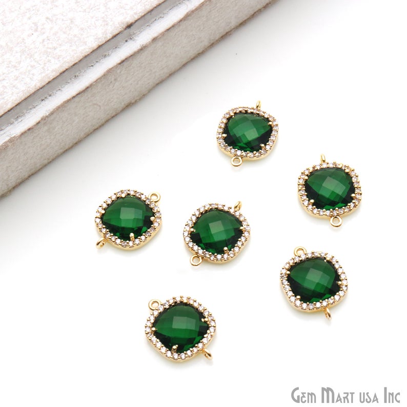 Cushion 10mm Gold Prong Setting Cubic Zircon Pave Connectors (Pick Stone) - GemMartUSA
