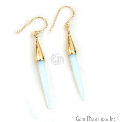 Gold Plated Spike Shape 67x5mm Gemstone Dangle Hook Earring Choose Your Style (90006-1) - GemMartUSA