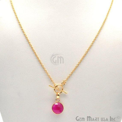 Round Gemstone Gold Interlock Pendant Necklace (Pick your Gemstone) - GemMartUSA