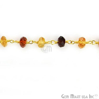 Hessonite 5-6mm Gold Plated Wire Wrapped Beads Rosary Chain (763730624559)