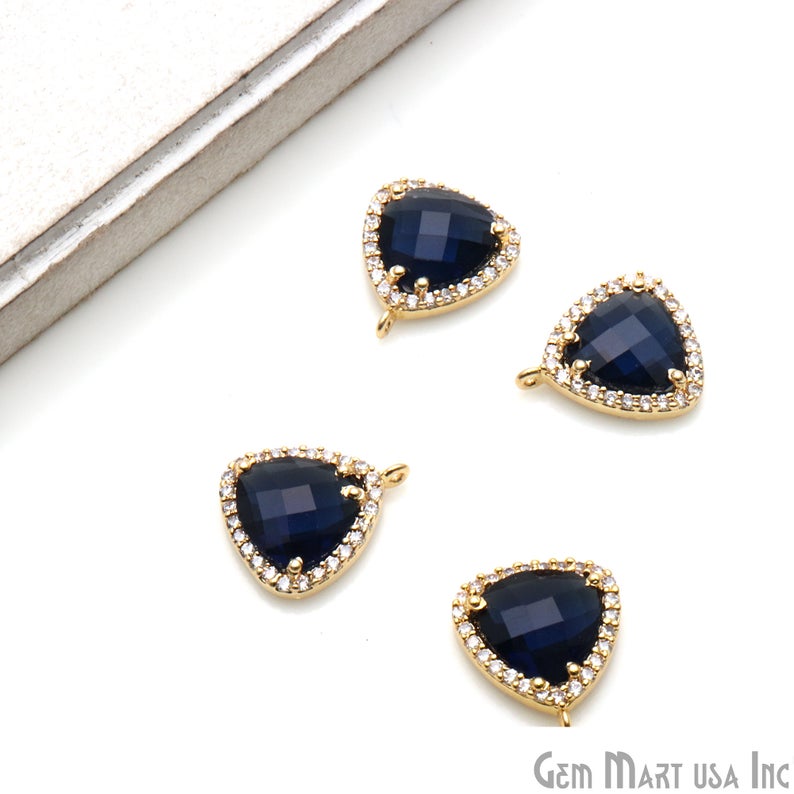 Trillion 10mm Gold Prong Setting Cubic Zircon Pave Connectors (Pick Stone) - GemMartUSA