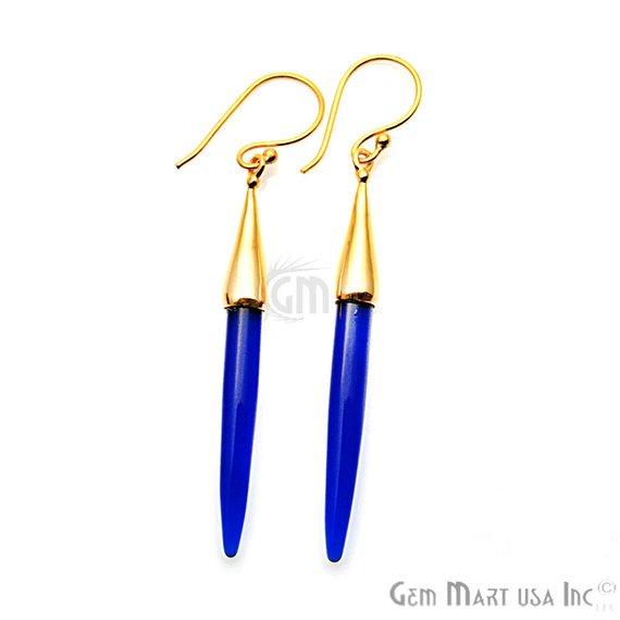 Gold Plated Spike Shape 67x5mm Gemstone Dangle Hook Earring Choose Your Style (90006-1) - GemMartUSA