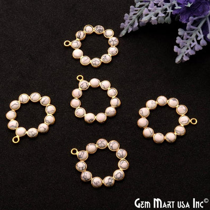 Howlite 26x23mm Round Gold Plated Gemstone Component - GemMartUSA