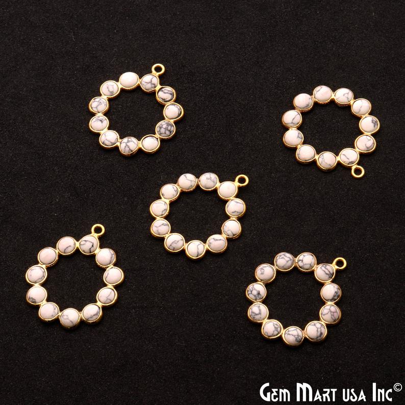 Howlite 26x23mm Round Gold Plated Gemstone Component - GemMartUSA
