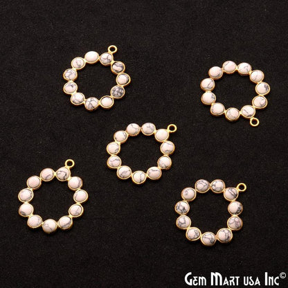 Howlite 26x23mm Round Gold Plated Gemstone Component - GemMartUSA