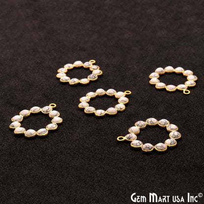 Howlite 26x23mm Round Gold Plated Gemstone Component - GemMartUSA