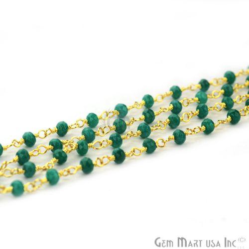 Emerald Jade Gemstone Gold Plated Beaded Wire Wrapped Rosary Chain