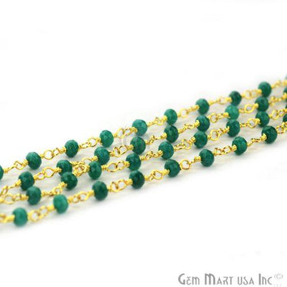 Emerald Jade Gemstone Gold Plated Beaded Wire Wrapped Rosary Chain