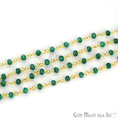 Emerald Jade Gemstone Gold Plated Beaded Wire Wrapped Rosary Chain