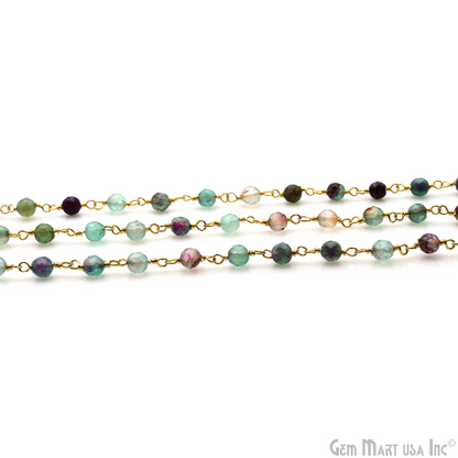 Fluorite Jade 4mm Gemstone Beads Gold Wire Wrapped Rosary Chain