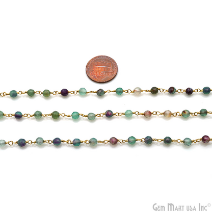 Fluorite Jade 4mm Gemstone Beads Gold Wire Wrapped Rosary Chain