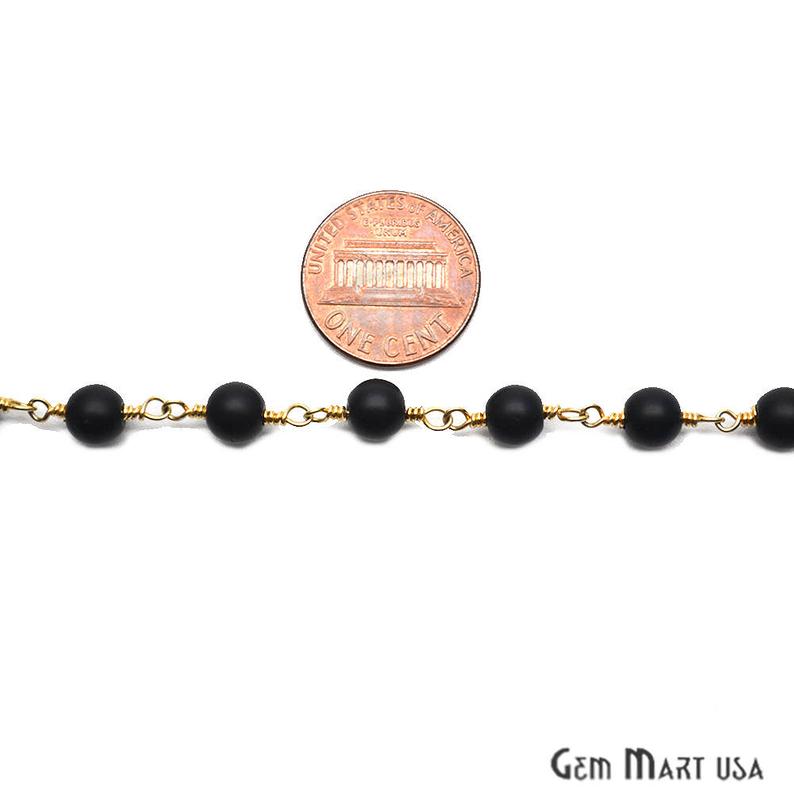 Black Tourmaline Gold Plated Wire Wrapped Beads Rosary Chain, - GemMartUSA (763741241391)