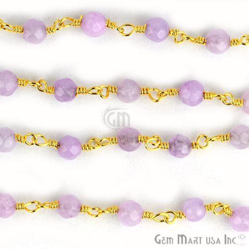 Light Lavender Jade 4mm Beads Gold Plated Wire Wrapped Rosary Chain (763743993903)