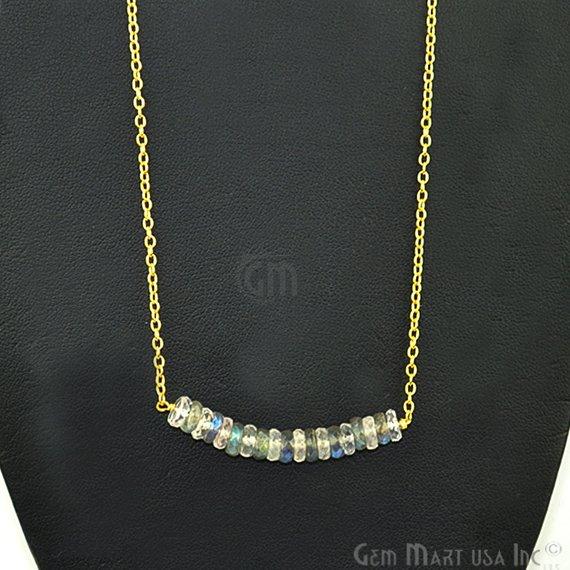 Faceted 42x5mm Gemstone Bead Charm 18 Inch Long Necklace Chain (Pick your Gemstone, Plating) - GemMartUSA