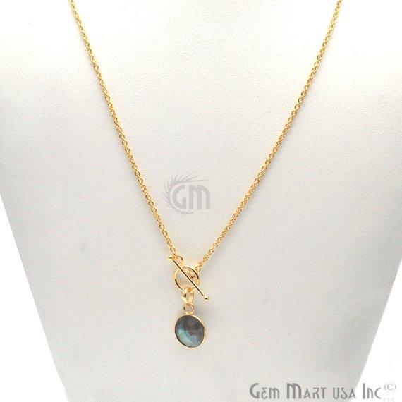 Round Gemstone Gold Interlock Pendant Necklace (Pick your Gemstone) - GemMartUSA