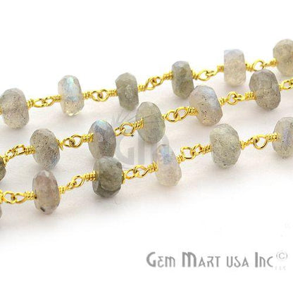 Labradorite 6-7mm Gold Plated Wire Wrapped Beads Rosary Chain (763755626543)