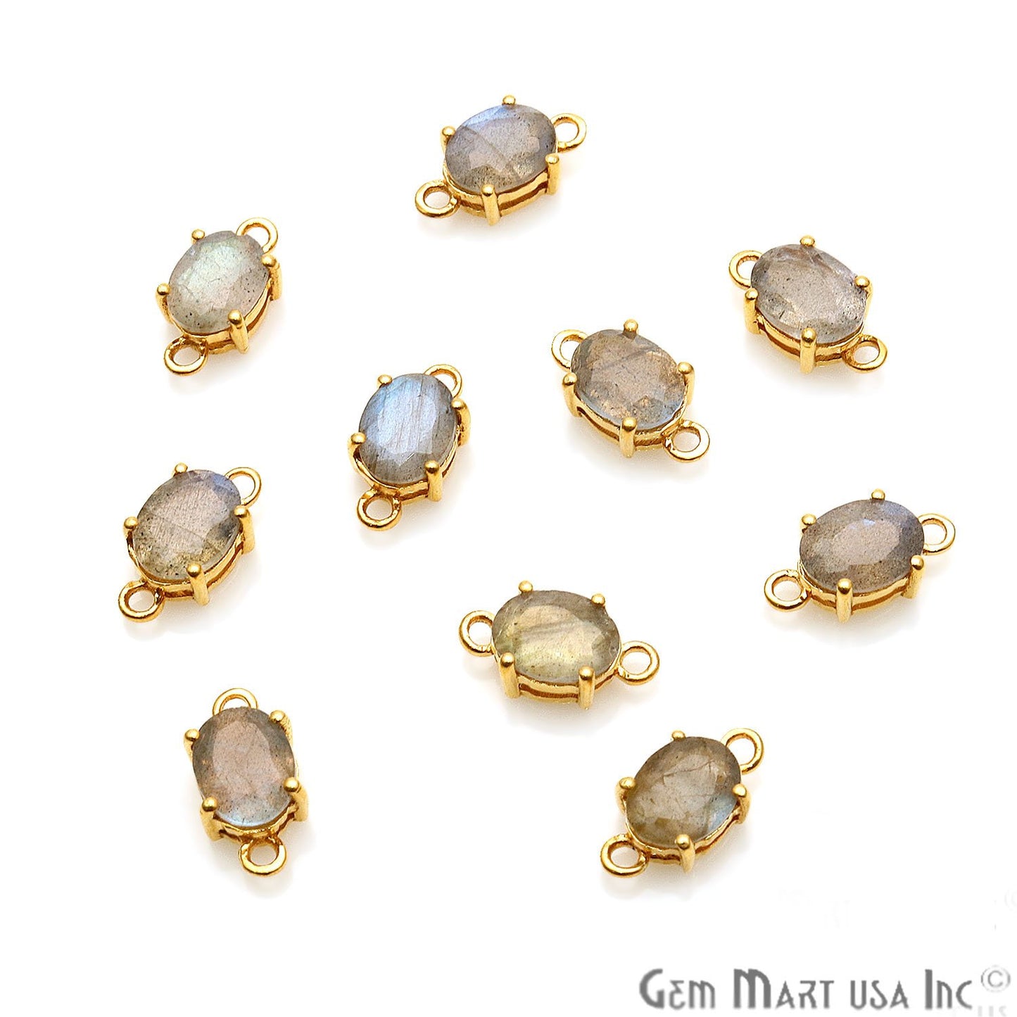 Gemstone Oval 6x8mm Gold Plated Prong Setting Double Bail Connector