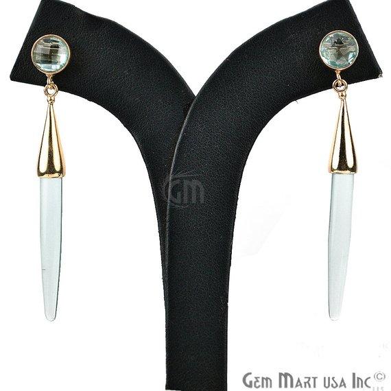 Gold Plated Spike Shape 64x5mm Gemstone Dangle Post Earring Choose Your Style (90007-1) - GemMartUSA