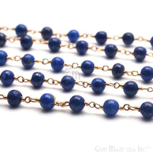 Lapis Lazuli Smooth Beads 4mm Gold Plated Wire Wrapped Rosary Chain