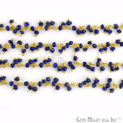 Lapis Lazuli Faceted Beads Gold Wire Wrapped Cluster Dangle Chain (764172075055)