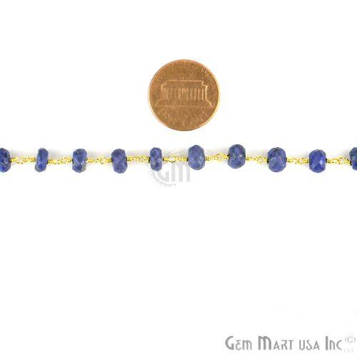 Lapis Lazuli Gold Plated Wire Wrapped Beads Rosary Chain (762796081199)