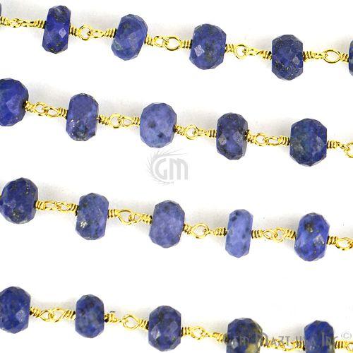 Lapis Lazuli Gold Plated Wire Wrapped Beads Rosary Chain (762796081199)