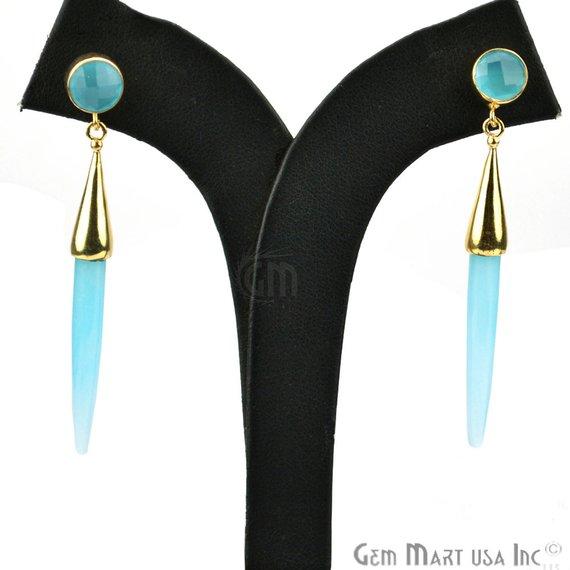 Gold Plated Spike Shape 64x5mm Gemstone Dangle Post Earring Choose Your Style (90007-1) - GemMartUSA