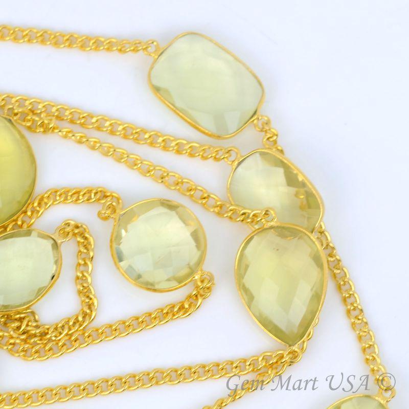 Lemon Topaz Mix Shape 15mm Gold Plated Bezel Connector Chain