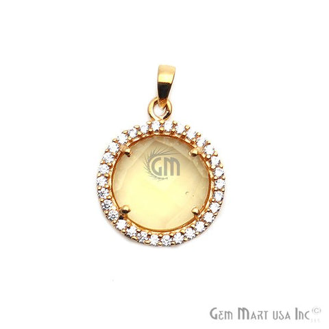 Gemstone & Cubic Zircon 12mm Single Bail Gold Plated Pendant - GemMartUSA