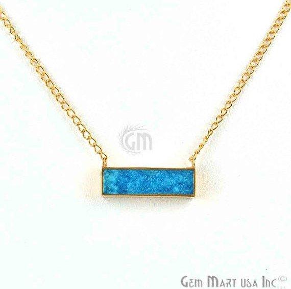 Rectangle Shape Gemstone Gold Plated Bar Pendant 18 Inch Long Necklace Chain (Pick your Gemstone) - GemMartUSA